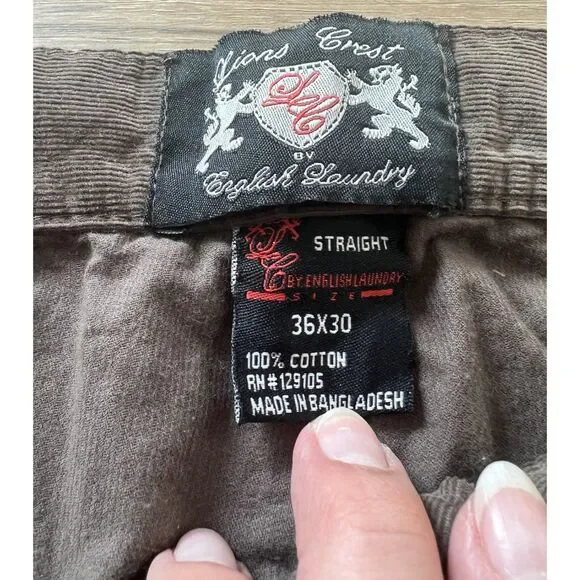 36 x 30 Mens Dark Brown Cotton Corduroy Pants Lions Crest by English Laundry - Picture 8 of 8